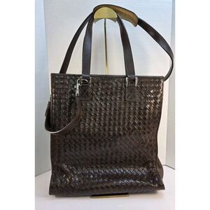 Cole Haan Genevieve Large Woven Leather Tote Bag in Brown with Detachable Strap